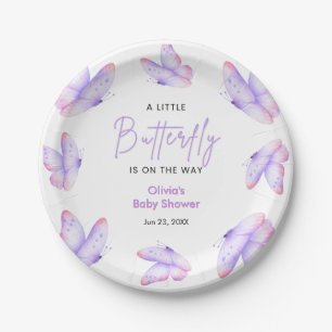 Pink Purple A Little Butterfly Baby Shower Paper Plate
