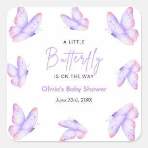 Pink Purple A Little Butterfly Baby Shower  Square Sticker