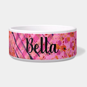 Pink Purple Abstract Painting Ceramic Pet Bowl