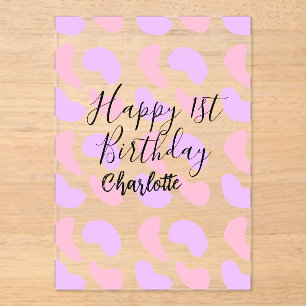 Pink purple abstracts shapes happy 1st birthday na acrylic invitations
