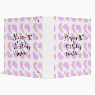 Pink purple abstracts shapes happy 1st birthday na binder