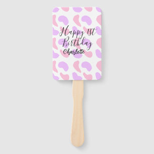 Pink purple abstracts shapes happy 1st birthday na hand fan