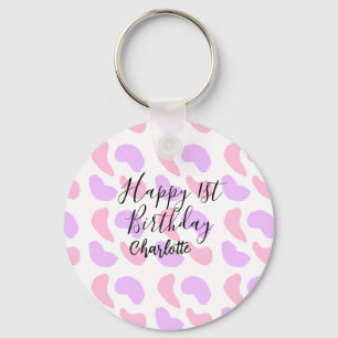 Pink purple abstracts shapes happy 1st birthday na keychain