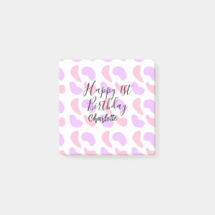 Pink purple abstracts shapes happy 1st birthday na post-it notes
