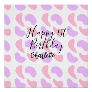 Pink purple abstracts shapes happy 1st birthday na poster