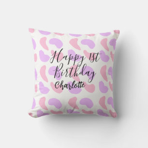 Pink purple abstracts shapes happy 1st birthday na throw pillow