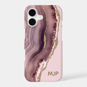 Pink & Purple Agate Geode Gold Monogram