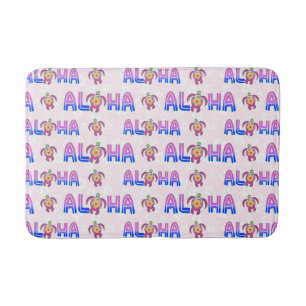 Pink Purple Aloha Hawaiian Tropical Turtle Bath Mat