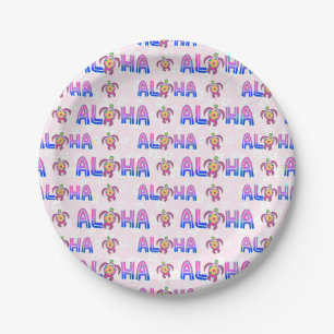 Pink Purple Aloha Hawaiian Tropical Turtle Paper Plate