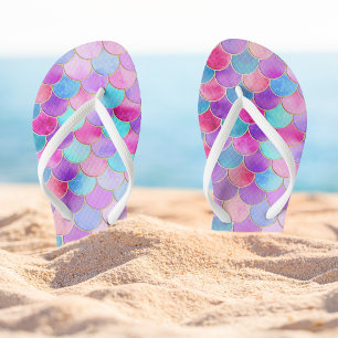 Pink, Purple and Aqua Mermaid Scale Pattern Flip Flops