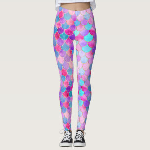 Pink, Purple and Aqua Mermaid Scale Pattern Leggings