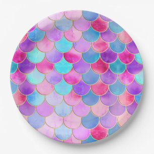 Pink, Purple and Aqua Mermaid Scale Pattern Paper Plate