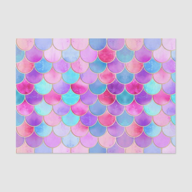 Pink, Purple and Aqua Mermaid Scale Pattern Tissue Paper (Front)