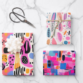 Pink, Purple and Blue Abstract Bohemian Pattern Wrapping Paper Sheet