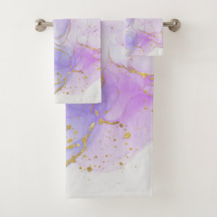 Pink, Purple and Blue Alcohol Ink Bath Towel Set