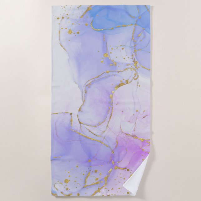 Pink, Purple and Blue Alcohol Ink Beach Towel (Front)