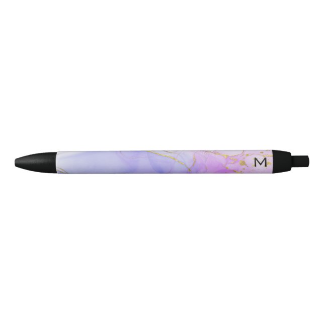 Pink, Purple and Blue Alcohol Ink Black Ink Pen (Front)