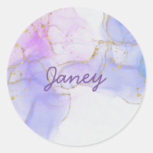 Pink, Purple and Blue Alcohol Ink Classic Round Sticker