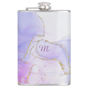 Pink, Purple and Blue Alcohol Ink Hip Flask