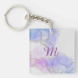Pink, Purple and Blue Alcohol Ink Keychain