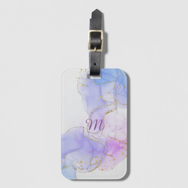 Pink, Purple and Blue Alcohol Ink Luggage Tag (Front Vertical)