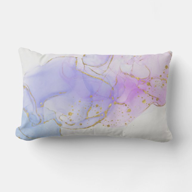 Pink, Purple and Blue Alcohol Ink Lumbar Pillow (Front)