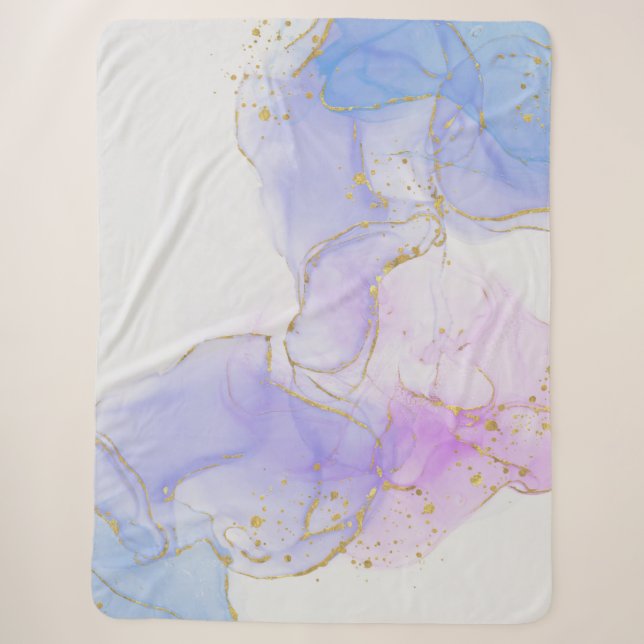 Pink, Purple and Blue Alcohol Ink Sherpa Blanket (Front)