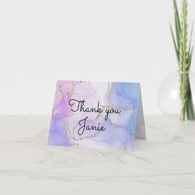 Pink, Purple and Blue Alcohol Ink Thank You Card (Front)