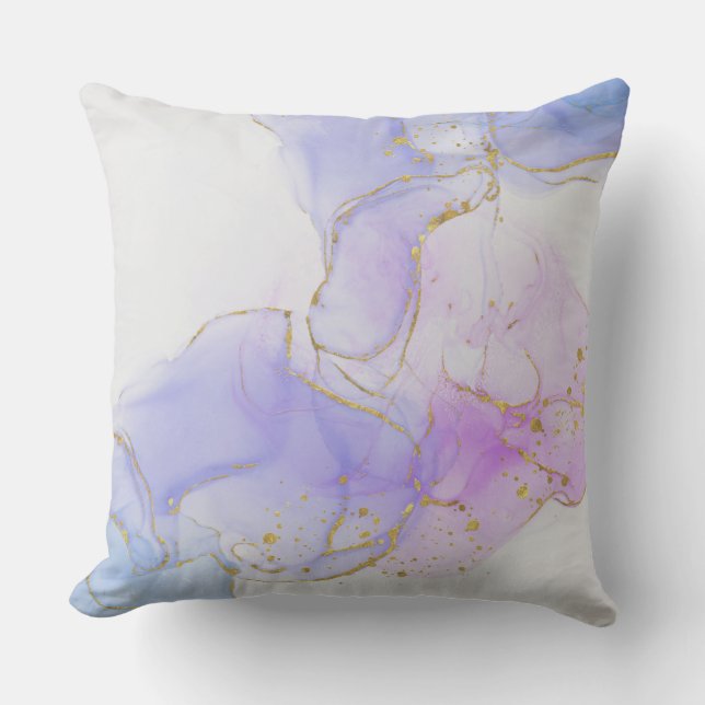 Pink, Purple and Blue Alcohol Ink Throw Pillow (Front)