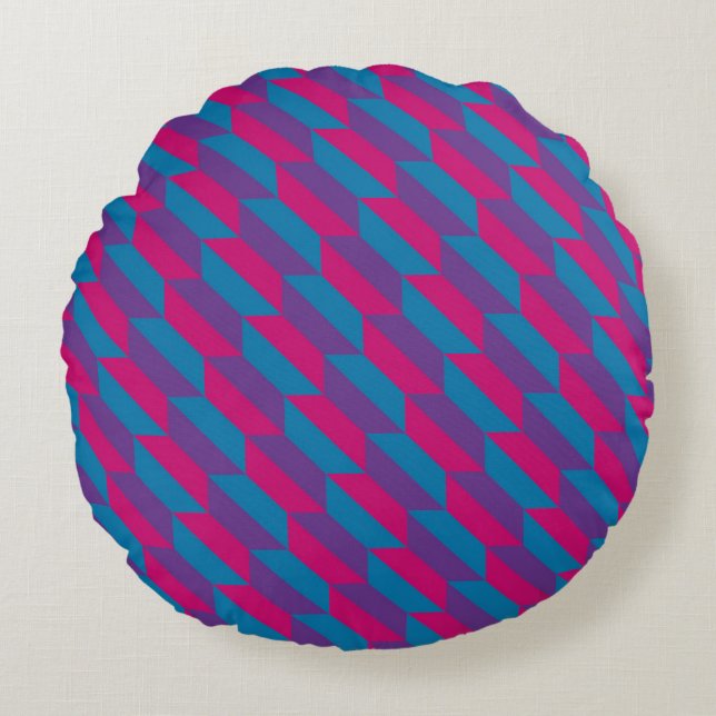 Pink, Purple and Blue Geometric Quadrilaterals Round Pillow (Front)