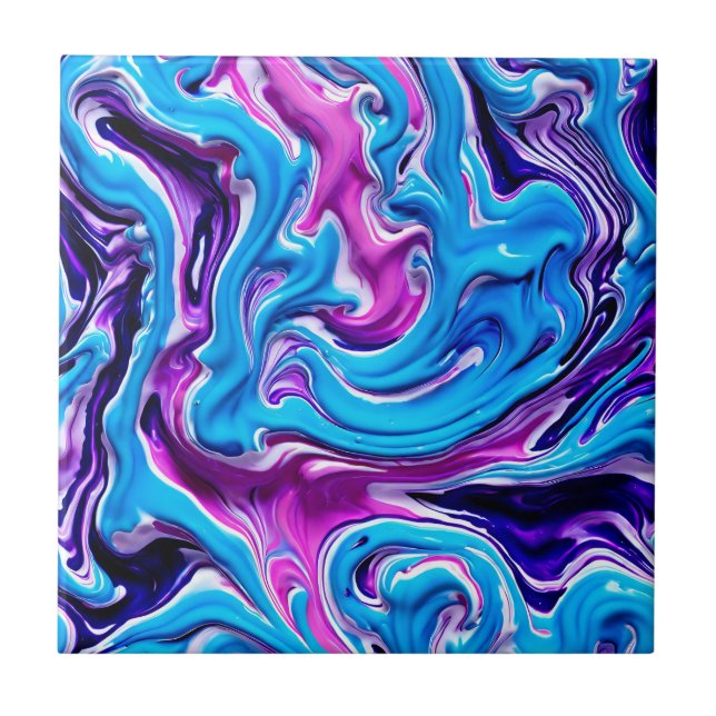 Pink, Purple and Blue Marbling Effect Fluid Art Tile (Front)