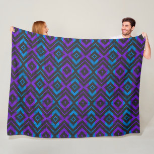 Pink Purple and Blue Pixel Geometric Pattern Blank Fleece Blanket
