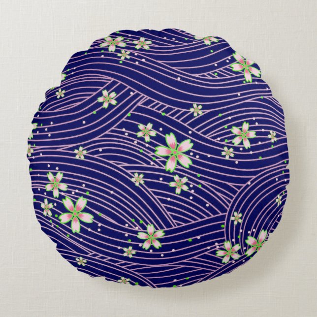 pink purple and blue round pillow (Front)
