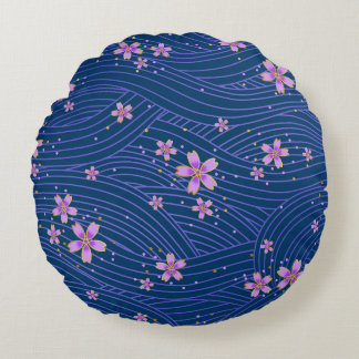 pink purple and blue round pillow