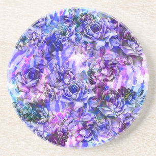 Pink, Purple, and Blue Watercolor Roses Coaster