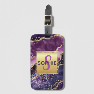 Pink Purple and Gold Glitter Agate Design Luggage Tag