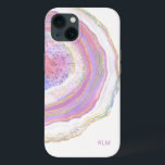 Pink Purple and Gold Marble Geode with Monogram iPhone 13 Case<br><div class="desc">Protect your new phone with a modern trendy case featuring a beautiful marble geode pattern. The feminine colour scheme includes shades of pink, purple and lavender, gold and a hint of turquoise and blue in this unique design. A text template is included for personalizing this case with your monogram initials...</div>