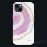 Pink Purple and Gold Marble Geode with Monogram iPhone 13 Case<br><div class="desc">Protect your new phone with a modern trendy case featuring a beautiful marble geode pattern. The feminine colour scheme includes shades of pink, purple and lavender, gold and a hint of turquoise and blue in this unique design. A text template is included for personalizing this case with your monogram initials...</div>