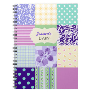 Pink, Purple and Green Personalized Girly Diary Notebook