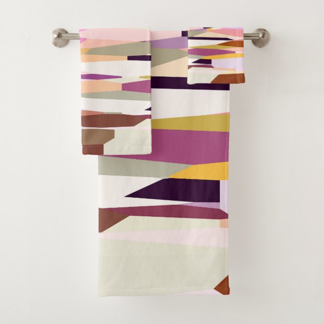 Pink, Purple and Orange abstract Bath Towel Set (Insitu)