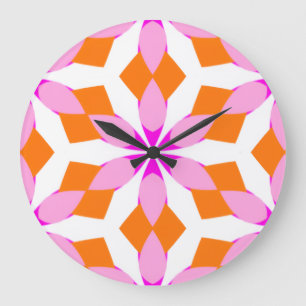  Pink Purple and Orange Floral Geometric  Large Clock