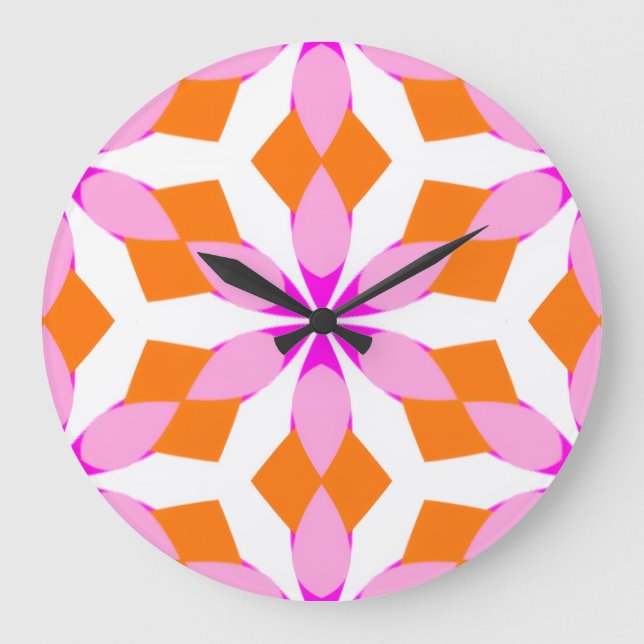  Pink Purple and Orange Floral Geometric  Large Clock (Front)