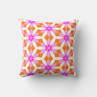 Pink Purple and Orange Floral Geometric Throw Pillow
