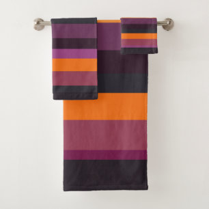 Pink, Purple and orange Stripes Bath Towel Set