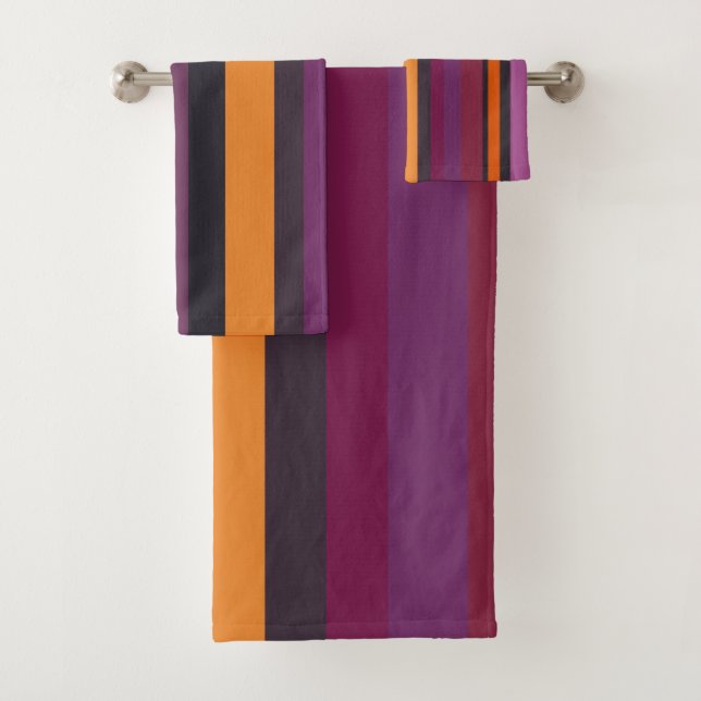 Pink, Purple and orange Stripes Bath Towel Set (Insitu)