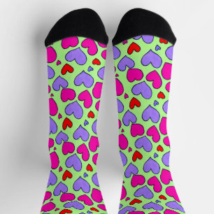 Pink, Purple and Red Heart Socks