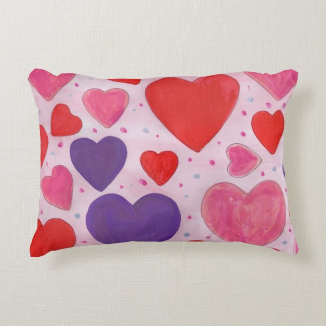 Pink Purple and Red Valentine's Day Hearts Decorative Pillow (Front)