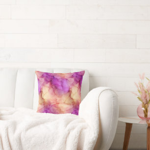 Pink Purple and Soft Peach Watercolor Marble Throw Pillow