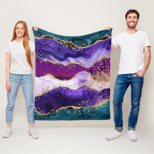 Pink, Purple and Teal Glitter Peacock Agate Fleece Blanket