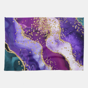 Pink, Purple and Teal Glitter Peacock Agate Kitchen Towel